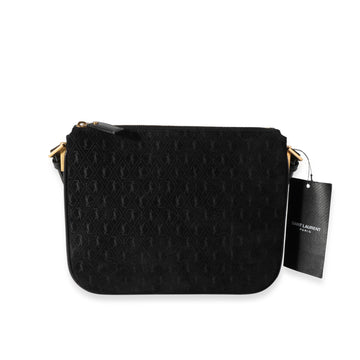 SAINT LAURENT Black Suede All Over Monogram Crossbody Bag