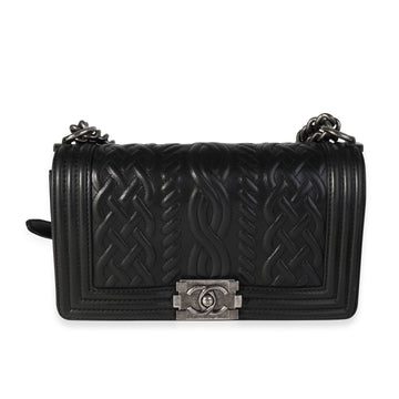 CHANEL Black Chain-Quilted Lambskin Old Medium Boy Bag