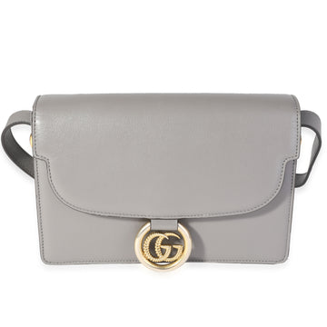 GUCCI Gray Leather GG Ring Shoulder Bag