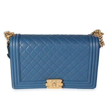 CHANEL Blue Quilted Lambskin Medium Boy Bag