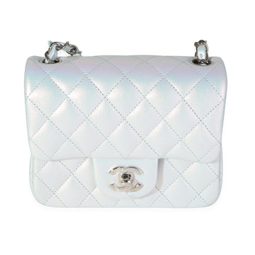 CHANEL Light Blue Iridescent Quilted Calfskin Square Mini Classic Flap Bag