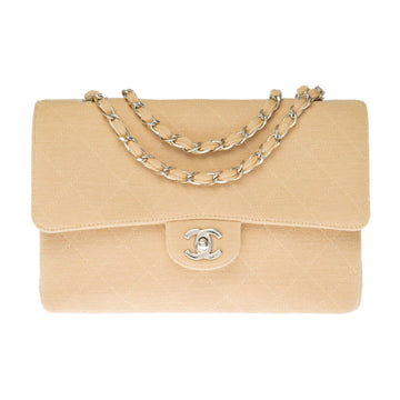 CHANEL Gorgeous Timeless shoulder flap bag in beige quilted jersey, SHW