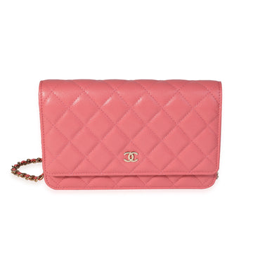 CHANEL Pink Quilted Caviar Wallet on Chain