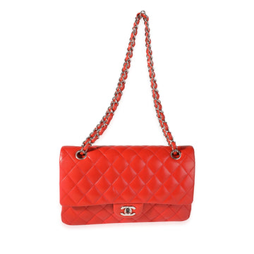 CHANEL Red Quilted Lambskin Medium Classic Double Flap Bag