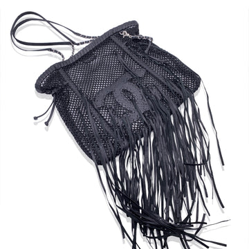 CHANEL Limited Edition Resort 2011 Black Leather Fringe Mesh Tote Bag