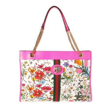 GUCCI Multicolor Flora Canvas & Hot Pink Leather Rajah Tote