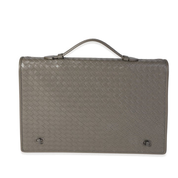 BOTTEGA VENETA Taupe Intrecciato Leather Briefcase Bag