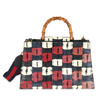 GUCCI Red, White, & Blue Water Snake Large Nymphaea Bamboo Top Handle Bag