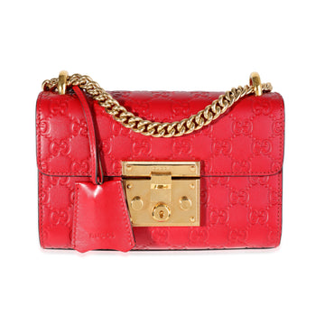 GUCCI Hibiscus ssima Leather Small Padlock Shoulder Bag