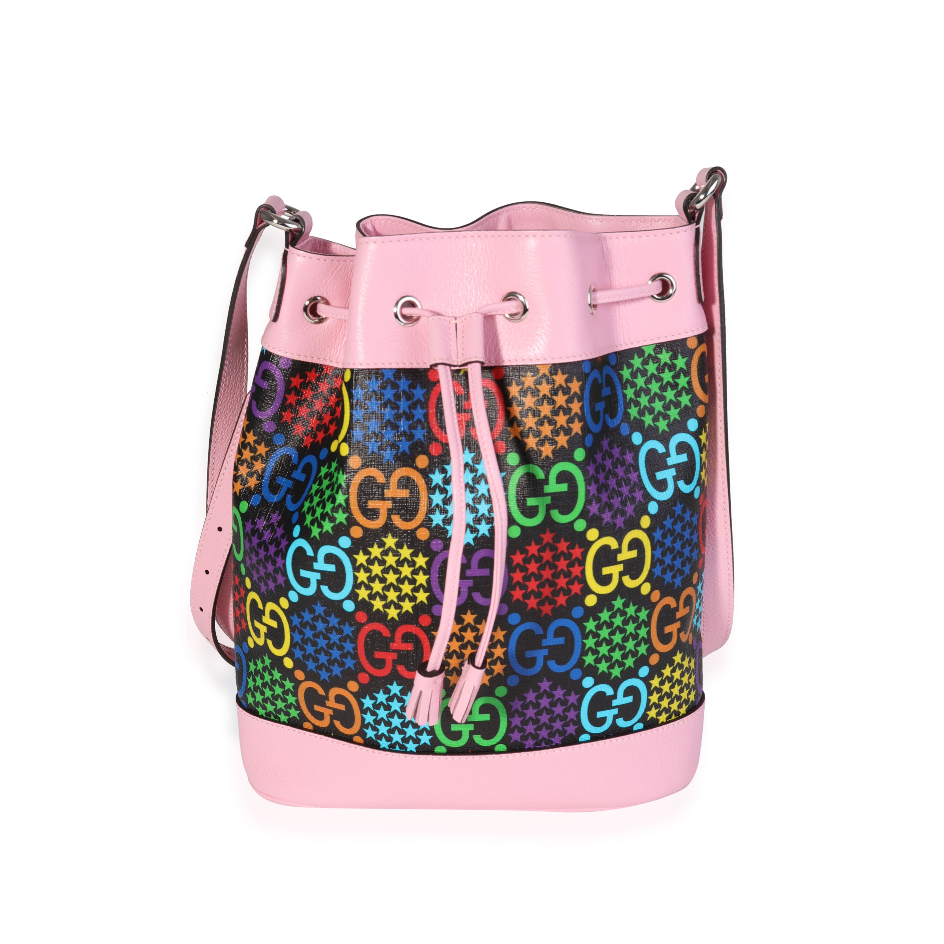 GUCCI Multicolor Coated Canvas Pink Leather Psychedelic Bucket Bag