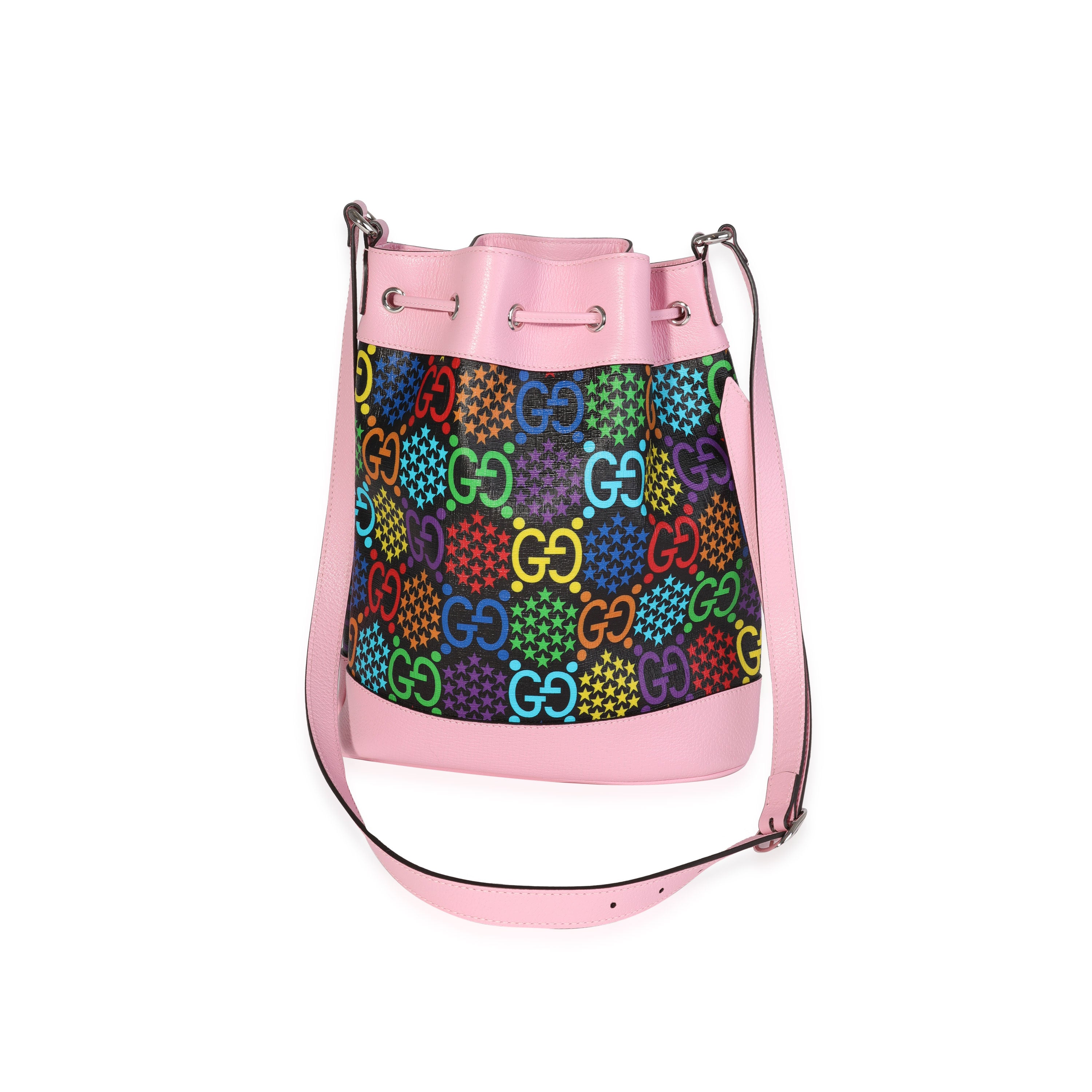 GUCCI Multicolor Coated Canvas Pink Leather Psychedelic Bucket Bag