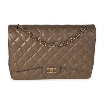 CHANEL Bronze Quilted Lambskin Maxi Classic Double Flap Bag