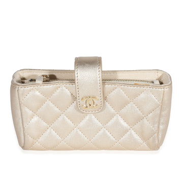 CHANEL Gold Quilted Lambskin Mini Phone Holder Clutch