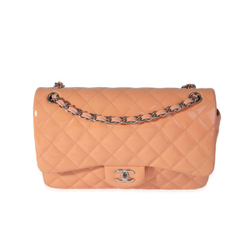 CHANEL Peach Quilted Patent Leather Jumbo Classic Double Flap Bag