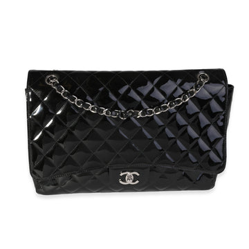 CHANEL Black Quilted Patent Leather Maxi Classic Single Flap Bag