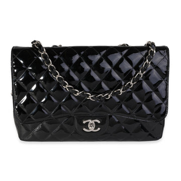 CHANEL Black Quilted Patent Leather Jumbo Classic Single Flap Bag