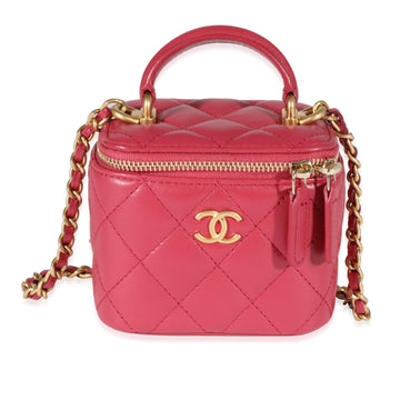 CHANEL Raspberry Quilted Lambskin Mini Vanity Case with Chain