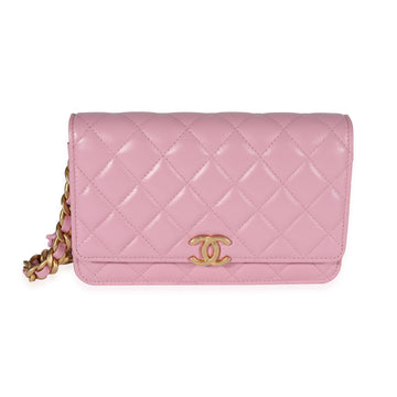 CHANEL Pink Quilted Lambskin Wallet On Chain