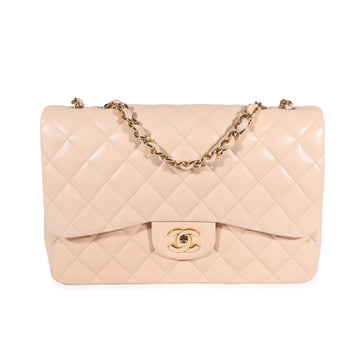 CHANEL Beige Quilted Lambskin Jumbo Classic Single Flap Bag