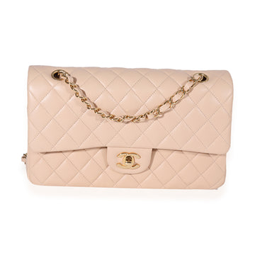 CHANEL Beige Quilted Lambskin Medium Classic Double Flap Bag