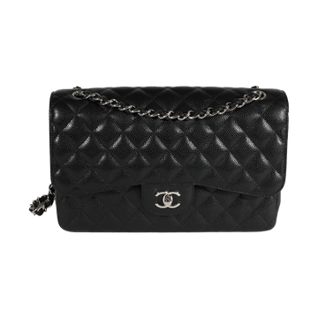 CHANEL Black Quilted Caviar Jumbo Classic Double Flap Bag