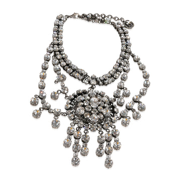 GUCCI Silver Tone Crystal Statement Necklace