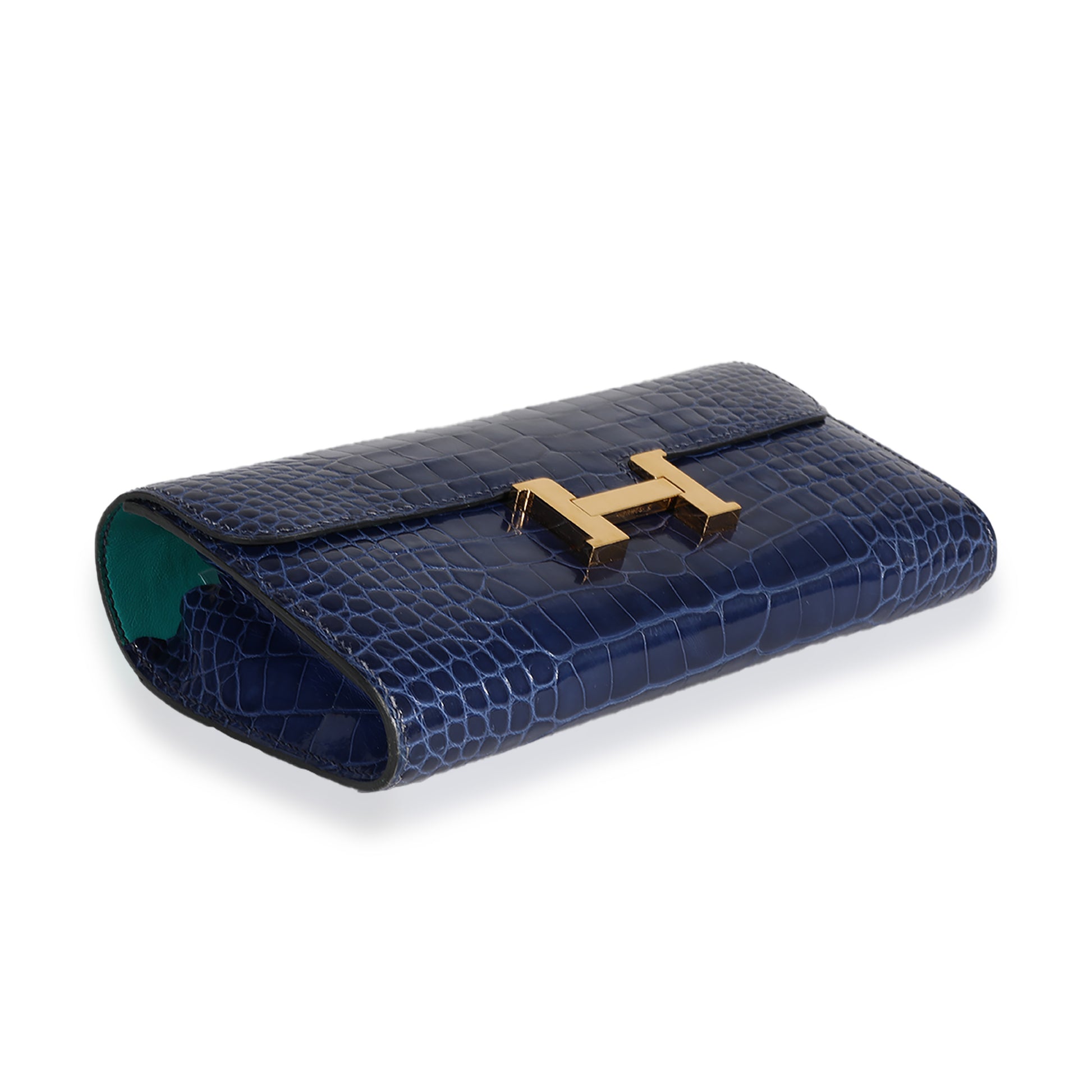 Hermès Bleu Saphir Constance 18cm of Shiny Alligator with Gold
