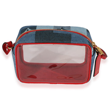 LOUIS VUITTON Denim Patchwork & Red Leather PVC Beach Pouch