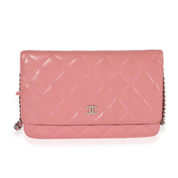 CHANEL Pink Quilted Lambskin Wallet On Chain