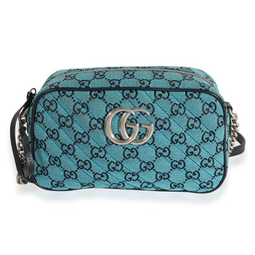 GUCCI Blue GG Matelasse Denim Small Marmont Shoulder Bag