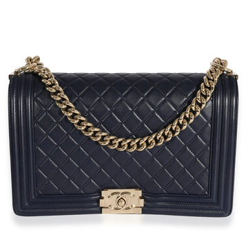 CHANEL Navy Quilted Lambskin Large Boy Bag