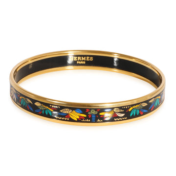 HERMES Plated Narrow Enamel Bracelet with Feathers [62MM]