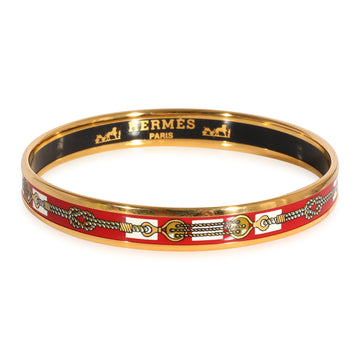 HERMES Plated Narrow Red Enamel Bracelet with Rope Design [62MM]