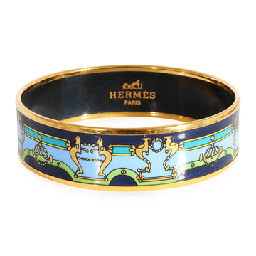HERMES Plated Enamel Bracelet with Blue, Green & Gold Design [62MM]