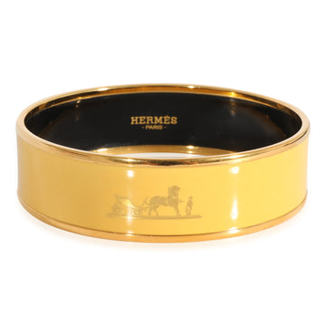 HERMES Plated Wide Yellow Enamel Bangle with Caleche
