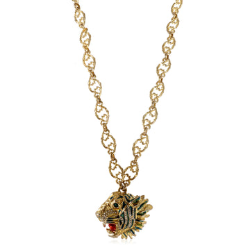 GUCCI Gold Tone Rajah Roaring Tiger Pendant Necklace