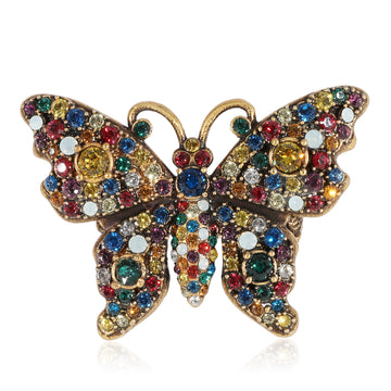 GUCCI Brass Tone Papillon Multi-Color Crystal Ring