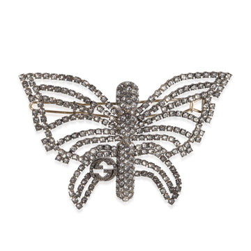 GUCCI Silver Tone GG Crystal Butterfly Hairclip, 3 Wingspan