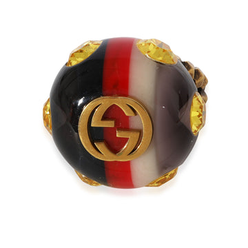 GUCCI Brass Tone Crystal & Resin Sylvie Web Cocktail Ring