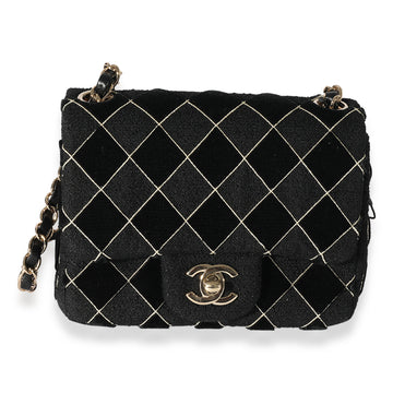 CHANEL Black Velvet & Tweed Diamond Stitch Square Mini Flap Bag