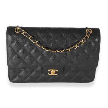 CHANEL Black Quilted Caviar Jumbo Double Flap Bag