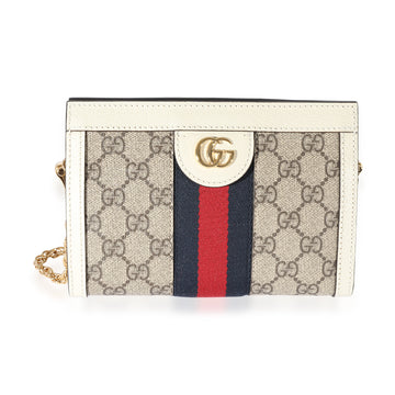 GUCCI Ivory Leather & GG Supreme Ophidia Mini Shoulder Bag