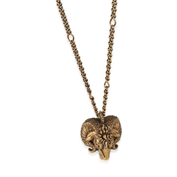 GUCCI Brass Tone Ram Head Pendant on a Chain