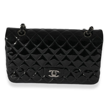 CHANEL Black Quilted Patent Leather Medium Classic Double Flap Bag