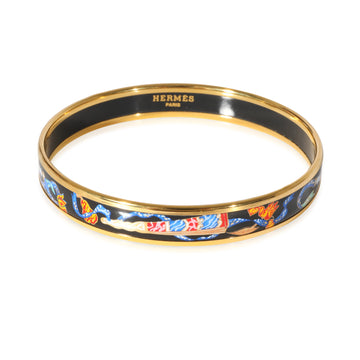 HERMES Plated Narrow Enamel Bangle With Folded Fans & Ribbons [62MM]