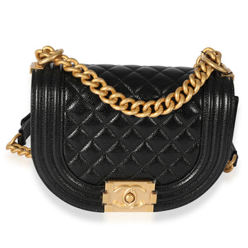 CHANEL Black Quilted Caviar Small Boy Messenger Bag