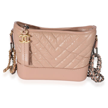 CHANEL Pink Aged Calfskin Chevron Quilted Small Gabrielle Hobo