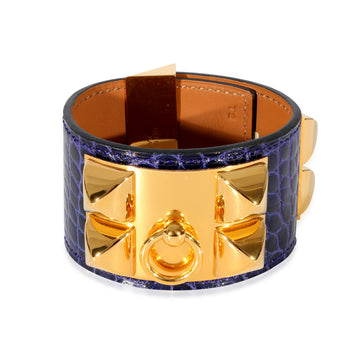 HERMES Collier De Chien Bracelet in Purple Alligator