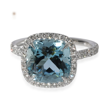 TIFFANY & CO. Soleste Aquamarine Diamond Ring in Platinum Blue 0.33 CTW