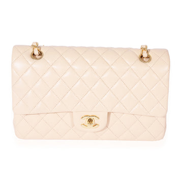 CHANEL Beige Lambskin Medium Classic Flap Bag